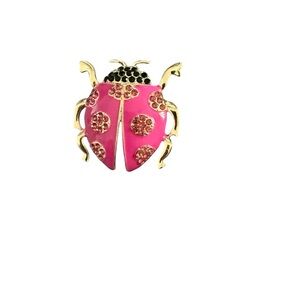 Vintage Pink Ladybug Brooch with Pink Crystals